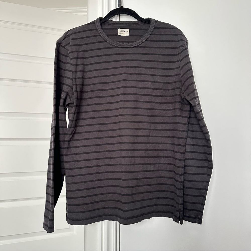 Todd Snyder Charcoal Striped Long Sleeve Tee